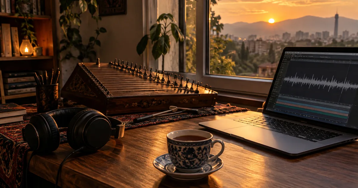 آهنگ بی کلام با هوش مصنوعی؛ سنتور، هدفون و لپتاپ با موج صدا