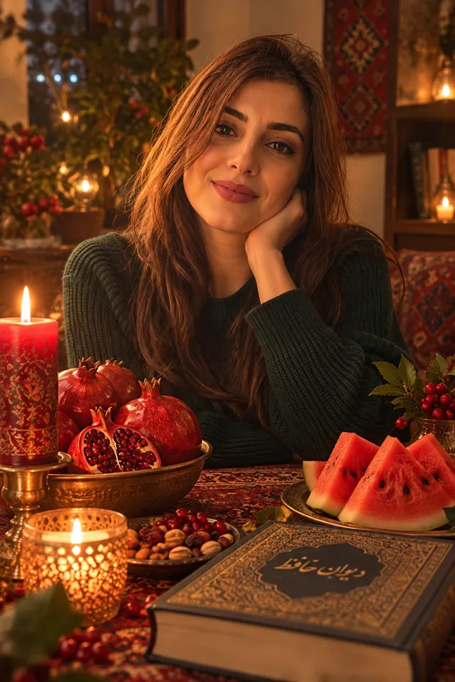 همان پرتره کنار سفره بلندترین شب سال، ساختهشده با هوش مصنوعی در باهوش